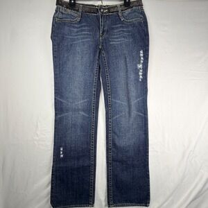 Luxirie by LRG Womens Straight Leg Distressed Rhinestone Embellished Size 30